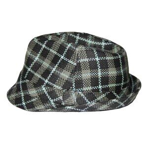 NEW Fedora Paper "Straw" Hat Gray Taupe Blue Check Men's Size M / L